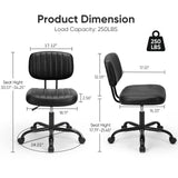DUMOS Armless Home Office Chair Ergonomic Desk with Comfy Low Back Lumbar Support, Height Adjustable PU Leather Computer Task with 360° Swivel DUMOS