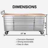 SINDA 72 Inch Tool Chest with Drawers and Wheels Mobile Workbench Garage Tool Storage Cabinet Large Rolling Lockable Tool Box with Wood Top, SINDA