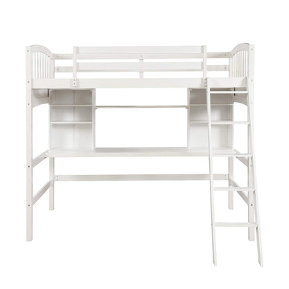 Merax Twin Loft Bed with Desk and Shelves - Solid Wood Frame in Gray - WoodArtSupply