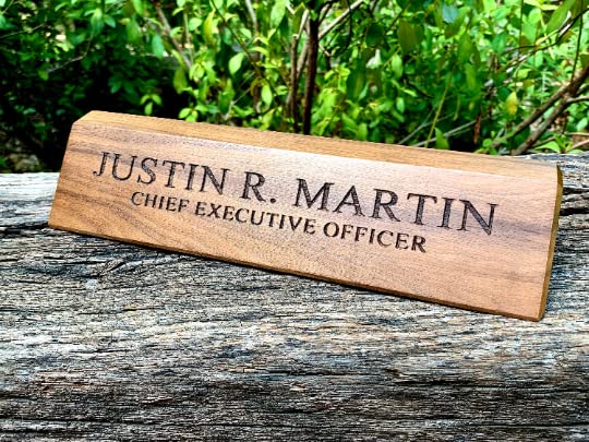 Engraved Business Card Holder, Desk Name Plate, Custom Name Sign, Personalized Wood Desk Name, Customized Walnut Desk Name, Executive Desk (8.5" Name Generic