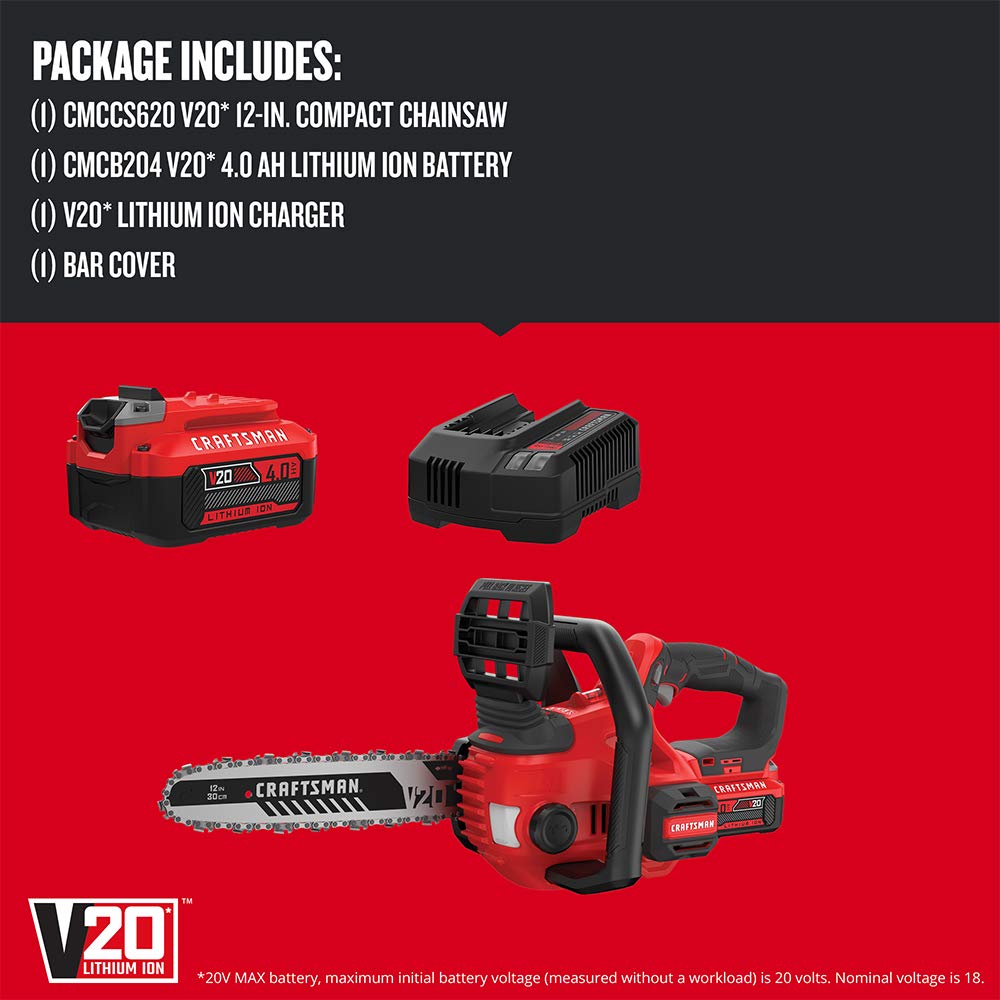 CRAFTSMAN V20* Cordless Chainsaw, 12-Inch (CMCCS620M1) - WoodArtSupply