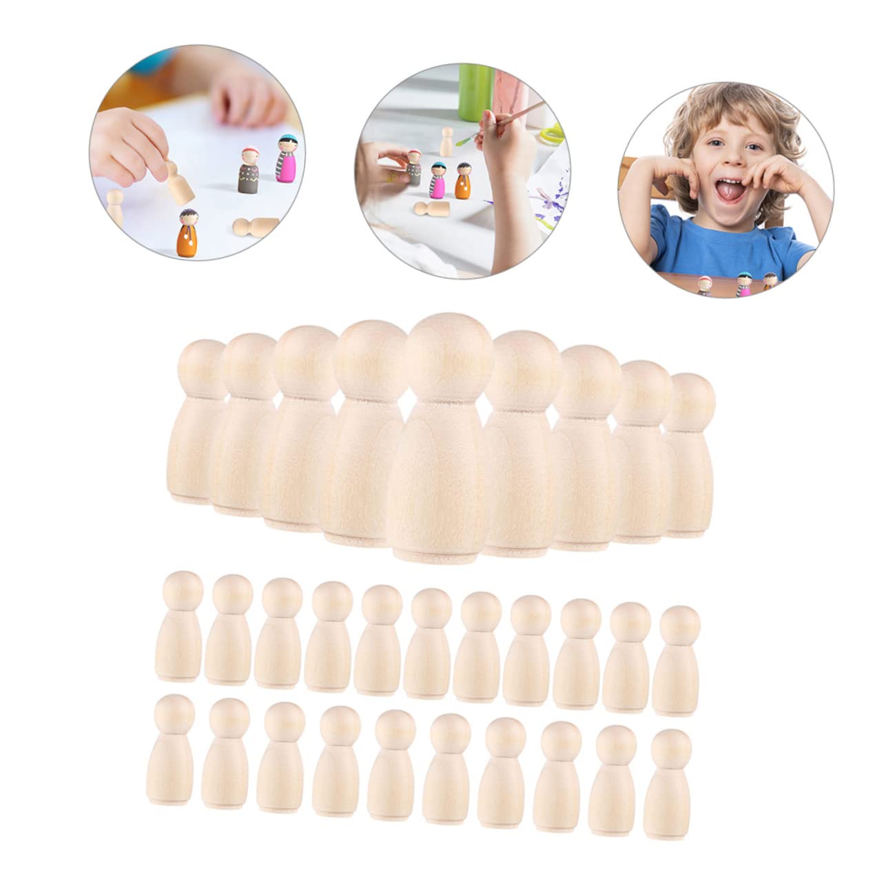 VILLFUL 30pcs Little Wooden Man Easter Peg Toys Dolls Peg People Wooden Peg Figures Art Crafts Peg Doll Unfinished Wooden Figure Kids Crafts Kids DIY VILLFUL