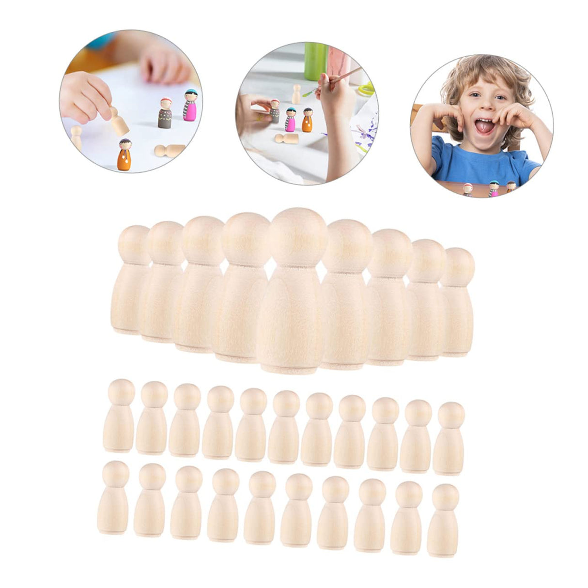 VILLFUL 30pcs Little Wooden Man Easter Peg Toys Dolls Peg People Wooden Peg Figures Art Crafts Peg Doll Unfinished Wooden Figure Kids Crafts Kids DIY VILLFUL
