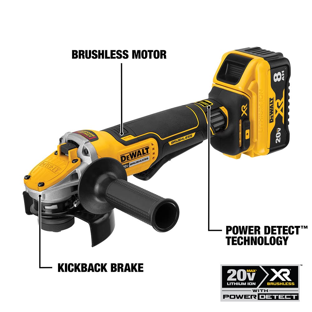 DEWALT 20V MAX* XR Angle Grinder, Trigger Switch, Power Detect Tool Technology Kit, 4-1/2-Inch to 5-Inch (DCG415W1), Grey,yellow,black - WoodArtSupply