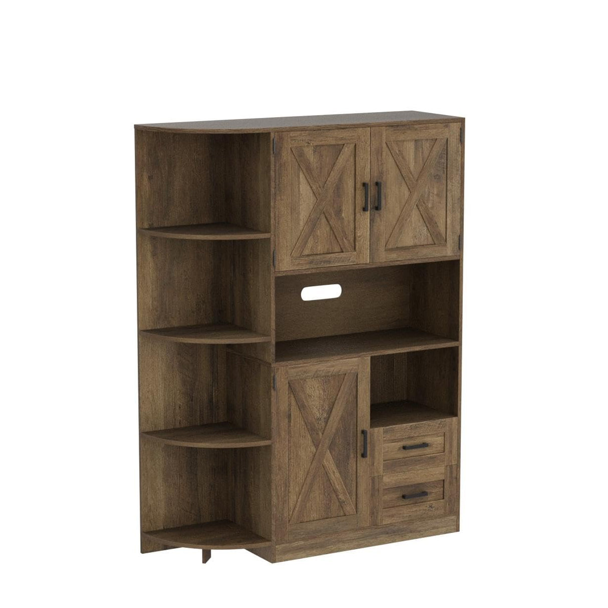 HOSTACK 60.4" Farmhouse Kitchen Pantry Storage Cabinet, Freestanding Hutch with Doors & Shelves, Buffet Sideboard with Microwave Stand, Coffee Bar HOSTACK