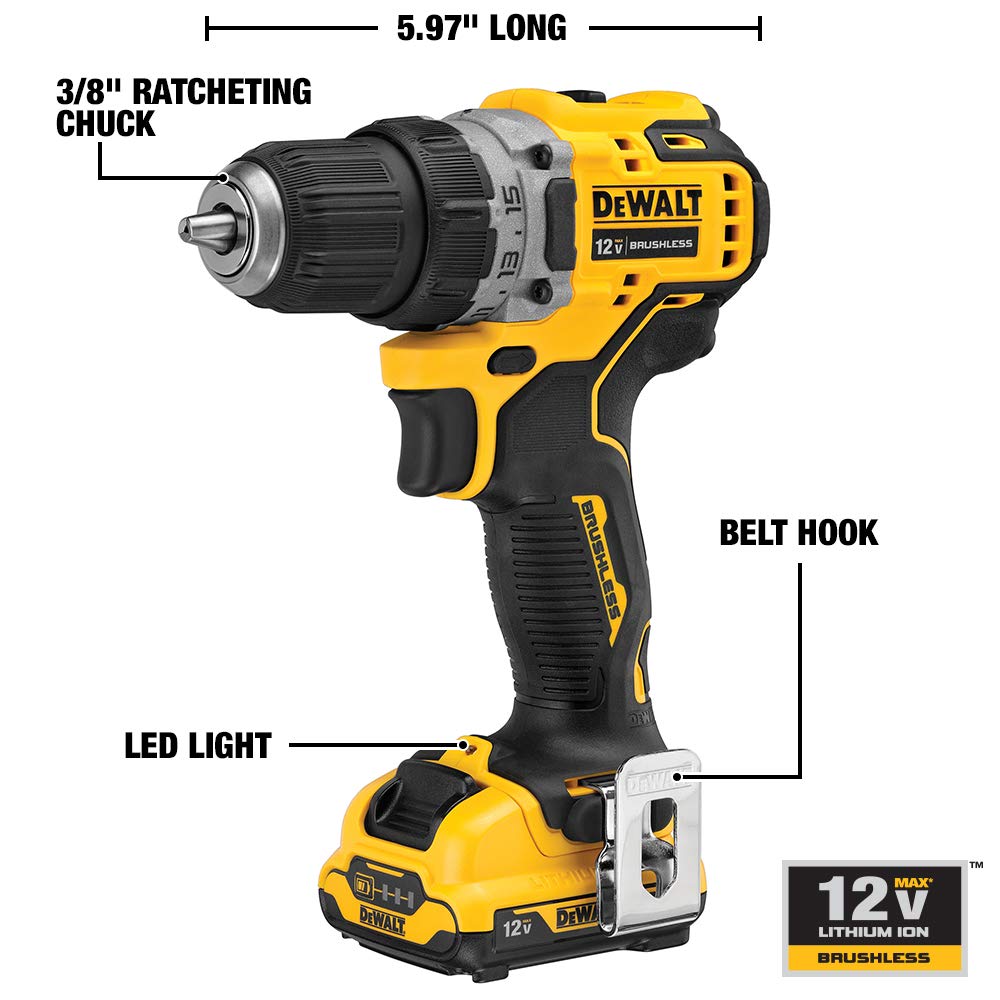 DEWALT XTREME 12V MAX* Cordless Drill / Driver Kit, 3/8-Inch (DCD701F2) DEWALT