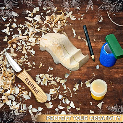 Wood Carving Kit for Beginners - Whittling kit with Rhino - Linden Woodworking Kit for Kids, Adults - Wood Carving Stainless Steel Knife with Wooden - WoodArtSupply