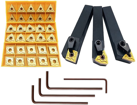 ASZLBYM 5/8" 36PCS Indexable Carbide Lathe Turning Tool Insert Holder Bit Set MTJNR1616H16 + MWLNR1616H08 + MCLNR1616H12 with CNMG 431 + WNMG 431 + ASZLBYM