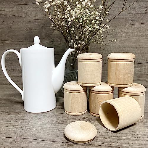 AEVVV 6pcs 2''x2.8'' Unfinished Round Wooden Box Blank Trinket Box Jewelry Box Decorative Boxes Storage Container DIY Wood Ring Box Small Spice
