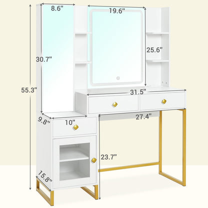 BTHFST Vanity Desk with Full Length Mirror and Lights, Makeup Vanity with Lights and Charging Station, Large Makeup Table with Drawers Shelves - WoodArtSupply