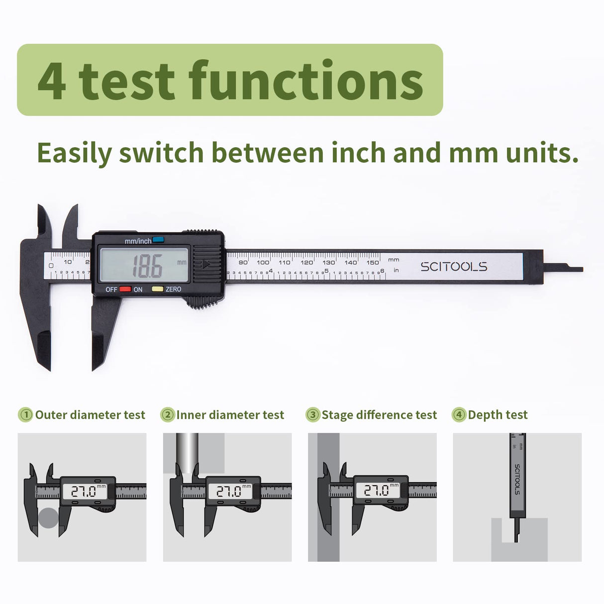 SCITOOLS Digital Caliper 0-6"Measuring Tool, Micrometer Caliper with Auto-Off Feature, Interchangeable Between inches and millimeters for Jewelry SCITOOLS
