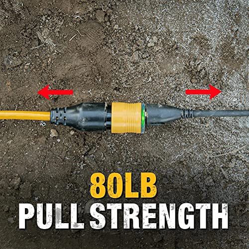 DEWALT 25 Foot Extension Cord Lighted Click-to-Lock 10/3 SJTW - Heavy Duty Outdoor, Waterproof, Weatherproof, Heat & Corrosion Resistant Industrial DEWALT