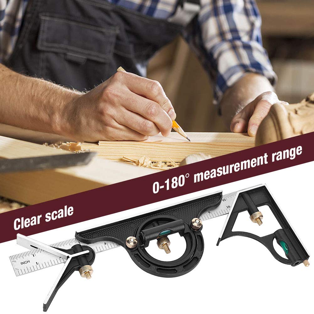 Combination Tri-Square Set, 300mm Stainless Steel Angle Ruler, 0-180° 0.01 Precision Protractor Measure POCREATION
