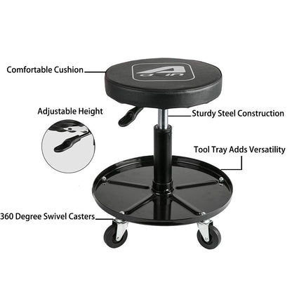 Aain® Heavy Duty Shop Seat, Adjustable Swivel Rolling Stools, Garage Seat with Tool Tray for Garger,Workshop and Auto Repair Shop