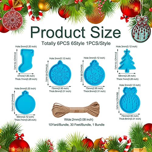 Boutigem 6Pcs Christmas Theme Pendant Silicone Molds Xmas Socks Ring Bell Epoxy Resin Mould with Jute Cord for Keychain Christmas Tree Ornaments DIY Boutigem