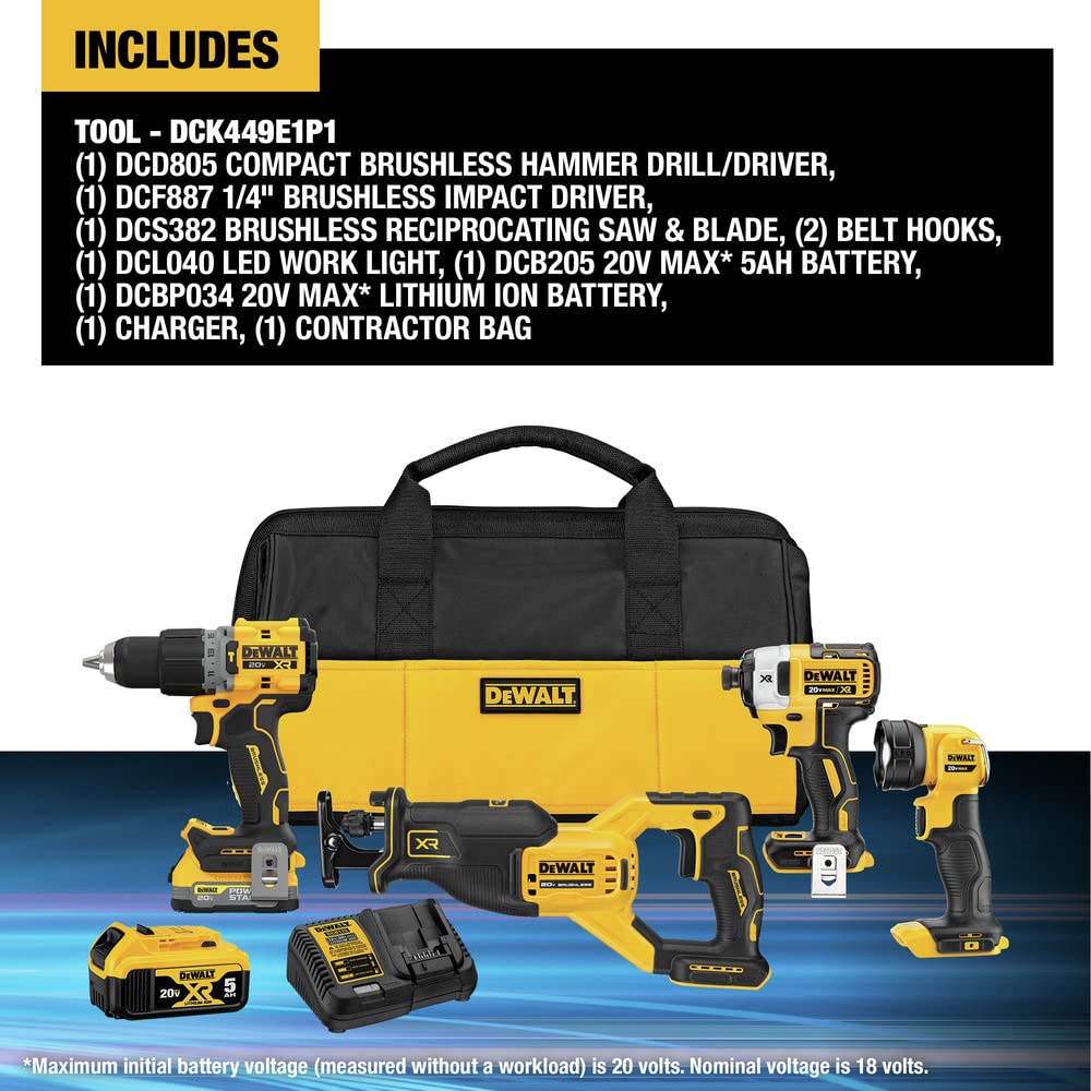 DEWALT 20V MAX* XR Cordless 4-Tool Combo Kit 4 TOOL COMBO KIT (DCK449E1P1) - WoodArtSupply