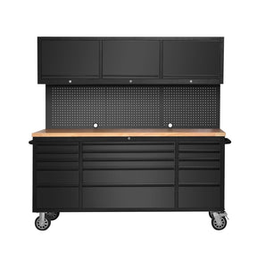 CT Copper Tailor 72-inch Tool Chest Cabinet Mobile Garage Workbench with 15 Storage Drawers and Wheels, 3 Upper Cabinet, Pegboard, Stainless Steel, CT Copper Tailor