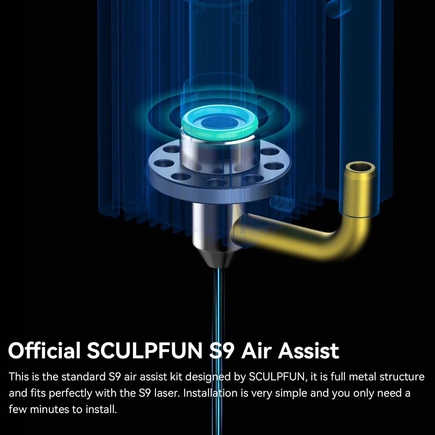 SCULPFUN S9 Air Assist Nozzle,SCULPFUN S9 Laser Engraver Upgrade Accessories,Metal Structure,Easy to Install,Clean Cutting Engraving Wood Acrylic