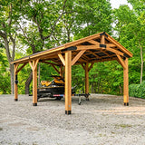Backyard Discovery Norwood 20 ft. x 12 ft. All Cedar Wooden Carport Pavilion Gazebo with Hard Top Steel Roof Backyard Discovery