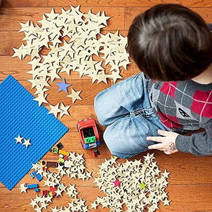 100 Pieces Wood Stars for Crafts，Unfinished Wood Stars for Crafts，Blank Wood Pieces Wooden Cutouts Ornaments for DIY Craft Project，Festival & Party