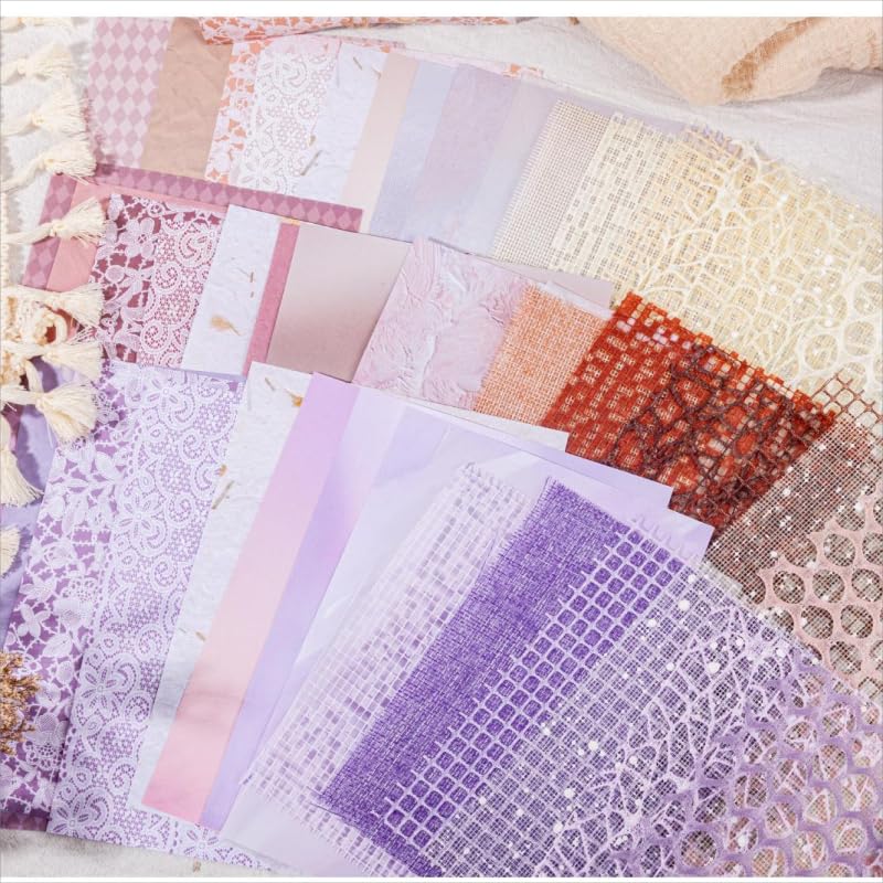 Diuhofart 90 Sheets Handmade Scrapbook Supplies Paper Mesh Kit, Morandi Textured Paper Sheet Mix Mesh Fabric Materials 7.1x5.2 Inches for Diuhofart