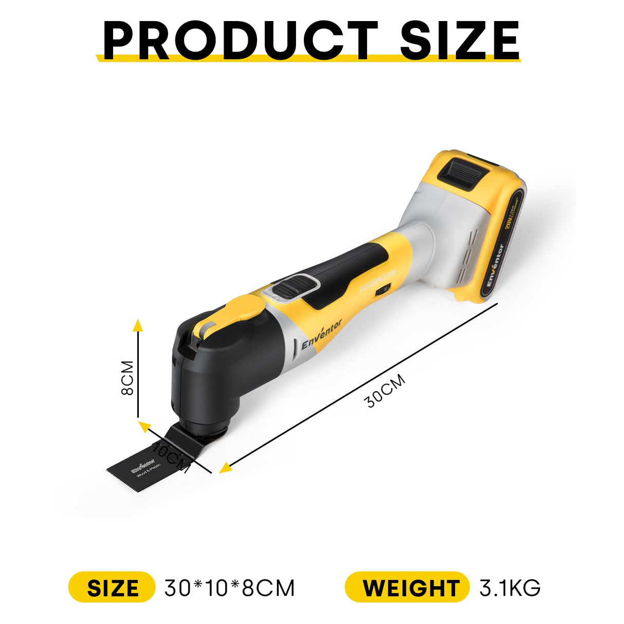 ENVENTOR Cordless Oscillating Tool, 20V Brushless Oscillating Multitool Kit with 6 Variable Speed, 4° Oscillation Angle, 28 pcs Accessories, Fast Enventor