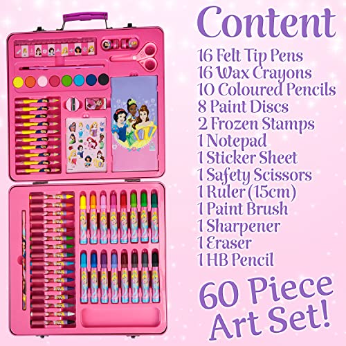Disney Princess Art Set, Arts and Crafts for Kids 60 Pieces Colouring Sets for Girls Creative Drawing and Painting Sets for Children Art Supplies Disney