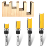 BAYTORY Professional Pattern Flush Trim Router Bit Set with 1/4 inch Shank, 4Pcs 1/2" Cutting Diameter Carbide Bits with Top Bearing Prevent BAYTORY
