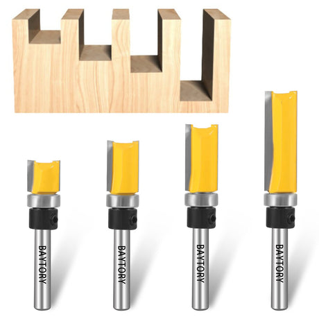 BAYTORY Professional Pattern Flush Trim Router Bit Set with 1/4 inch Shank, 4Pcs 1/2" Cutting Diameter Carbide Bits with Top Bearing Prevent BAYTORY