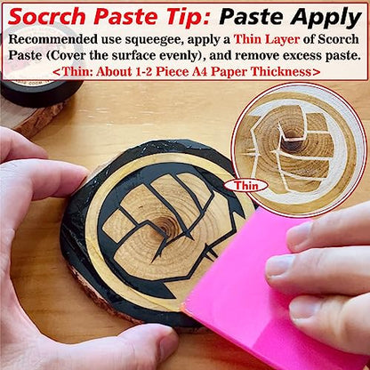 Scorch Paste - Wood Burning Paste, Wood Burning Gel for Crafting & Stencil, Stable Heat Activated Paste, Accurately & Easily Burn Designs on Wood,