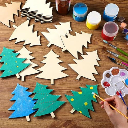 Hiboom 25 Pack Wooden Christmas Tree Cutouts 6 x 5.2 Inches Blank Christmas Unfinished Wood Tree Shape Ornaments for Xmas Crafts DIY Painting Wedding