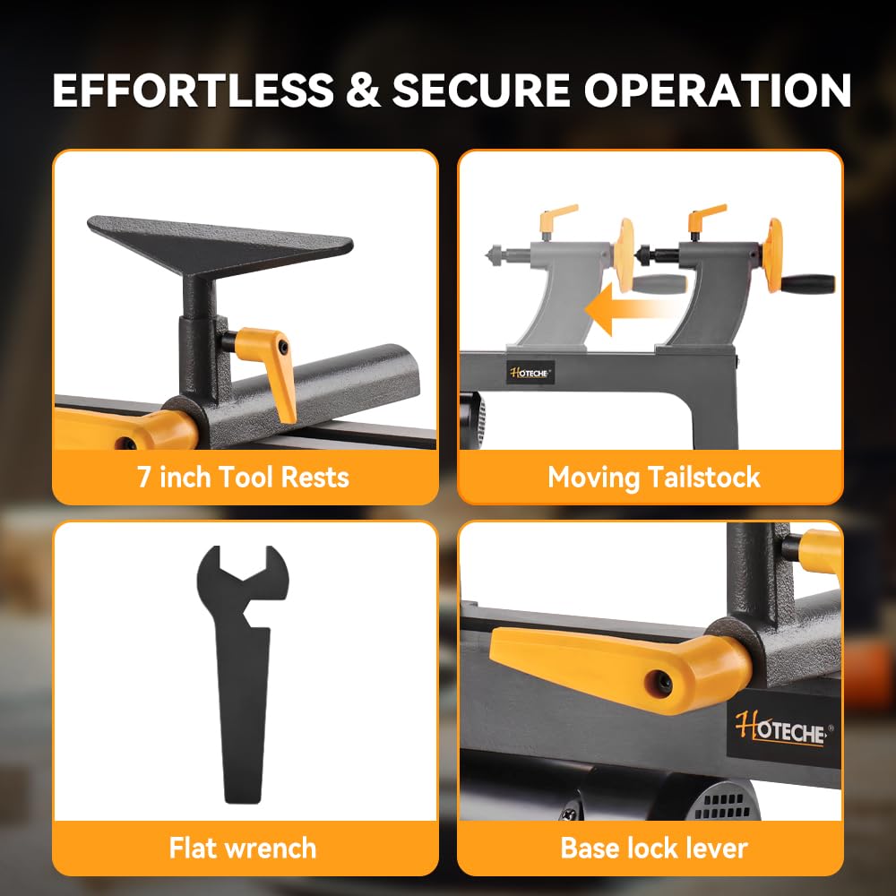 Hoteche Benchtop Wood Lathe 3-Amp 10-Inch x 13-Inch Variable Speed Mini Power Woodturning Tool Hoteche