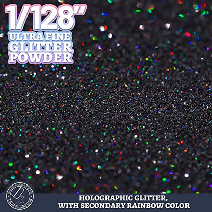 LEOBRO Black Glitter, Glitter, 180G/6.35OZ Holographic Ultra Fine Glitter, Resin Glitter Powder, 1/128" Metallic Black Glitter for Crafts Resin
