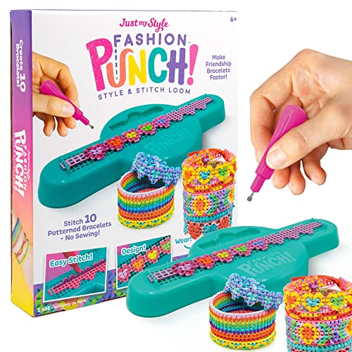 Just My Style Fashion Punch Style & Stitch Loom, Friendship Bracelet Kit, Jewelry Making Activity, Great for Birthday Parties, Sleepovers & Travel, Just My Style
