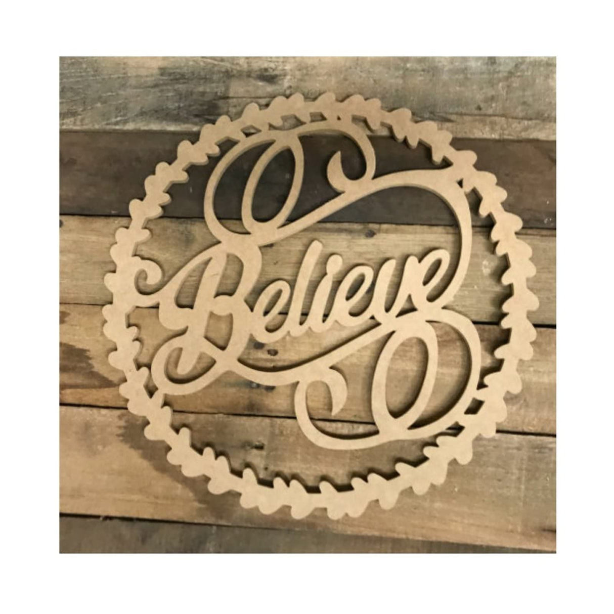 Believe Wood Craft Unfinished Wooden Cutout Art DIY Wooden Sign Inspirational Wall Plaque Rustic Hanging Wall Signs Decor for Bedroom Living Room Arupkeer