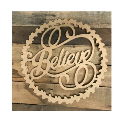 Believe Wood Craft Unfinished Wooden Cutout Art DIY Wooden Sign Inspirational Wall Plaque Rustic Hanging Wall Signs Decor for Bedroom Living Room