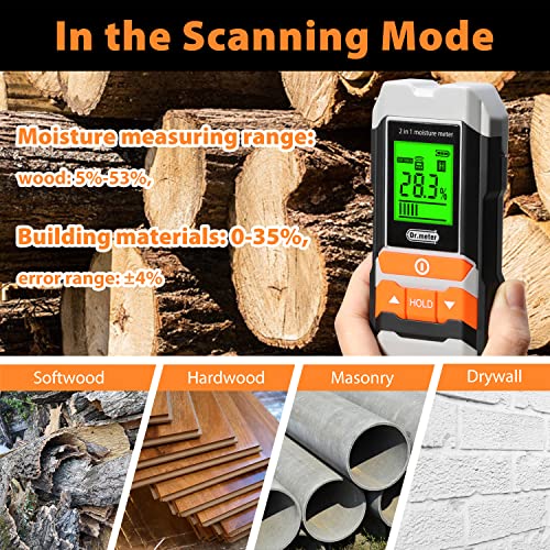 Dr.meter Wood Moisture Meter, 2 in 1 Pin & Pinless Moisture Tester, Digital Dampness Moisture Sensor Detector for Wood Firewood Drywall Paper Floor Dr.meter