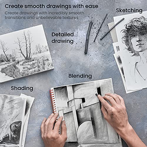 Arteza Willow Charcoal Sticks, Set of 45, Assorted Sketching Charcoal — Thin 3-6 mm, Medium 6-8 mm, and Thick 10 mm, Art Supplies for Professionals, ARTEZA