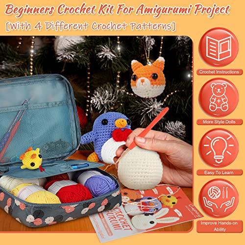 Coopay Crochet Kit for Beginners Kids Adults - Cute Penguin, Chicken, Rabbit & Fox, Complete Crochet Set with 4 Different Crochet Patterns, DIY Coopay