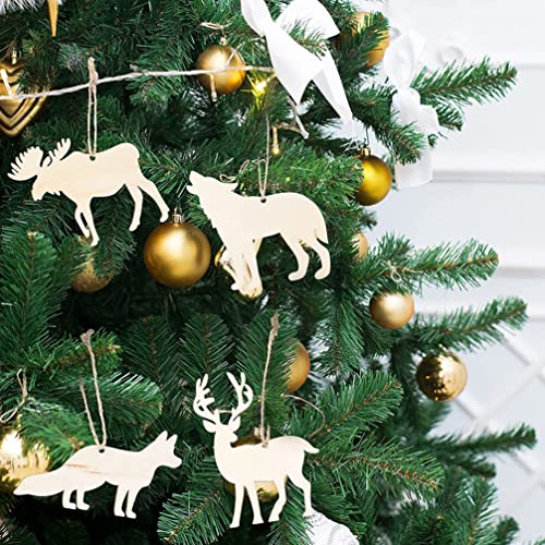 Sewroro 30pcs Unfinished Wooden Cutouts DIY Animal Wood Slices Elk Xmas Tree Fox Wolf Blank Discs Xmas Tree Hanging Ornament Decoration for DIY Sewroro