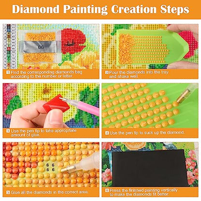 MXJSUA DIY Stained Glass & Flowers Diamond Art Kits for Adults, Diamond Painting Kits for Adults, Full Round Drill Diamond Gem Art Embroidery Kit for