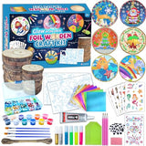 atydkug Kids Wooden Painting Kit - Glow in The Dark Foil Arts & Crafts Gifts for Boys Girls Ages 5-12 Wood Slices with Gem Painting Sets, Creative atydkug