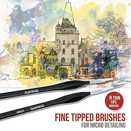 DUGATO Fine Detail Paint Brush Set 8pcs, Tiny Professional Micro Miniature Painting Brushes Kit with Ergonomic Handle for Acrylic, Oil, Watercolor, DUGATO
