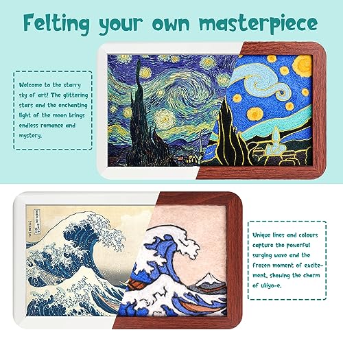 PREBOX Needle Felting Kit Craft for Beginners - Wool Felt Painting Gifts for Girls Kids Adults, Vincent Van Gogh The Starry Night and The Great Wave