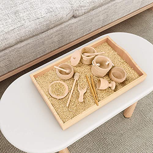MONT PLEASANT Montessori Toys Sensory Bin Toys for 1 Year Old Toddlers, 11pcs Wooden Waldorf Toys Wooden Scoops and Tongs for Transfer Work and Fine MONT PLEASANT