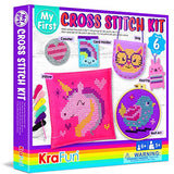 KRAFUN Beginner My First Cross Stitch Kit for Kids Arts & Crafts, 6 Easy Projects of Felt Keyring, Bag, Pillow Craft, Instructions, Gift for Girls KRAFUN