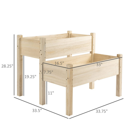 Outsunny 34"x34"x28" Raised Garden Bed, 2-Tier Elevated Wood Planter Box for Backyard, Patio to Grow Vegetables, Herbs, and Flowers, Natural Outsunny