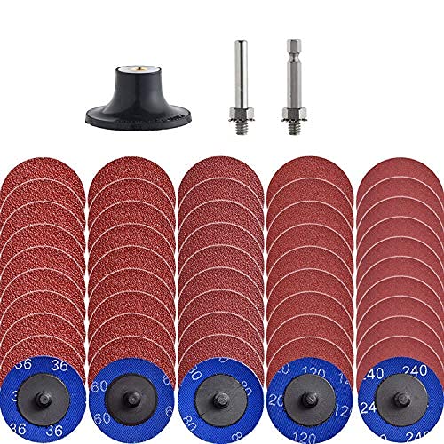 NYXCL Miroku 50Pcs Mixup 2 inch roll Lock Quick Change Discs Set, A/O Sanding Discs with 1/4" Holder, for Die Grinder Surface Prep Strip Grind Polish NYXCL