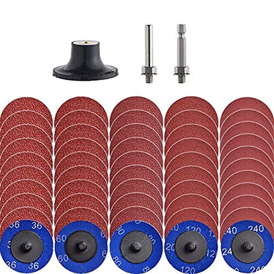NYXCL Miroku 50Pcs Mixup 2 inch roll Lock Quick Change Discs Set, A/O Sanding Discs with 1/4" Holder, for Die Grinder Surface Prep Strip Grind Polish