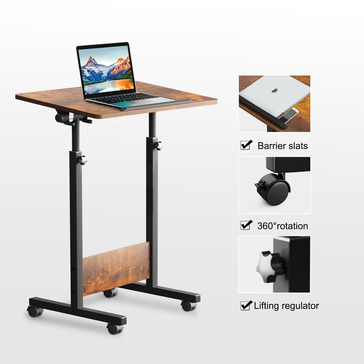 KOUPA Height Adjustable Mobile Standing Desk 16×24 in,360° Flip Desk Stand Desk Home Office Table Standing Desk for Small Space Offices,Easy to